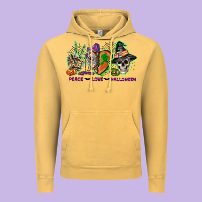Peace Love Halloween Vintage Hoodie Designed By Nancycooperartshop