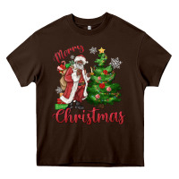Chocolate Brown Merry Christmas Black Santa Heavy Core Tee - MaliasSmallBusiness