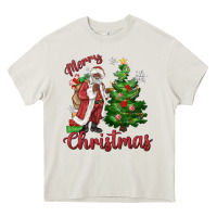 Cream Merry Christmas Black Santa Heavy Core Tee - MaliasSmallBusiness