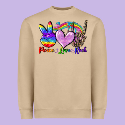 Peace Love Rock Heavyweight Sweatshirt Designed By Fadigitalartstudio