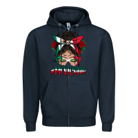Navy mexicana messy bun mama Zipper Hoodie - BundleAndBundleShop