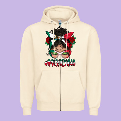 Mexicana Messy Bun Mama Zipper Hoodie Designed By Bundleandbundleshop