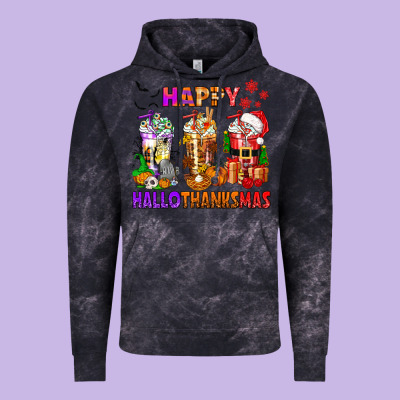 Happy Hallothanksmas Coffee Cups Vintage Hoodie Designed By Texasbilliewilder