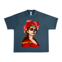 Midnight Navy Sugar skull girl Urban Heavy Tee - NancyCooperArtShop