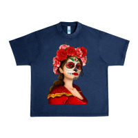 Navy Sugar skull girl Urban Heavy Tee - NancyCooperArtShop