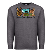Charcoal Heather Peace Love Bengal Cat Premium Sweatshirt - LillyAllenDesigns
