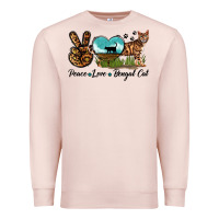 Pale Pink Peace Love Bengal Cat Premium Sweatshirt - LillyAllenDesigns