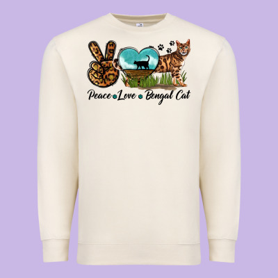 Peace Love Bengal Cat Premium Sweatshirt Designed By Lillyallendesigns