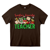 Chocolate Brown santa's favorite teacher Heavy Core Tee - MaliasSmallBusiness
