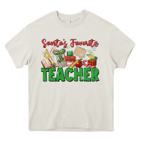 Cream santa's favorite teacher Heavy Core Tee - MaliasSmallBusiness
