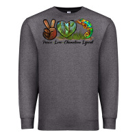 Charcoal Heather Peace Love Chameleon Lizard Premium Sweatshirt - LillyAllenDesigns