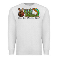 Oatmeal Heather Peace Love Chameleon Lizard Premium Sweatshirt - LillyAllenDesigns