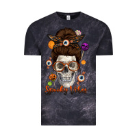Cloud Black Spooky Vibes Skull Messy Bun Vintage Tee - texasbilliewilder