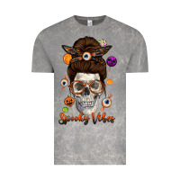 Cloud Rock Spooky Vibes Skull Messy Bun Vintage Tee - texasbilliewilder