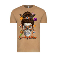 Vintage Camel Spooky Vibes Skull Messy Bun Vintage Tee - texasbilliewilder