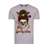 Spooky Vibes Skull Messy Bun Vintage Tee | Teevron