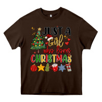 Chocolate Brown just a girl who loves christmas Heavy Core Tee - MaliasSmallBusiness