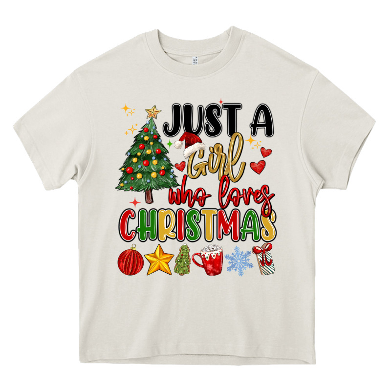 Just A Girl Who Loves Christmas Heavy Core Tee by MaliasSmallBusiness | Teevron