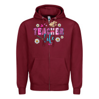 Burgundy teacher life Zipper Hoodie - BundleAndBundleShop