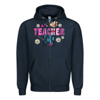 Navy teacher life Zipper Hoodie - BundleAndBundleShop