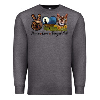 Charcoal Heather Peace Love Bengal Cat Head Premium Sweatshirt - LillyAllenDesigns
