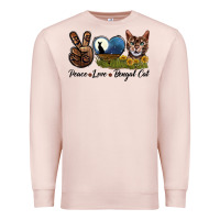 Pale Pink Peace Love Bengal Cat Head Premium Sweatshirt - LillyAllenDesigns