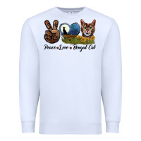 White Peace Love Bengal Cat Head Premium Sweatshirt - LillyAllenDesigns