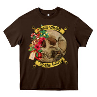 Chocolate Brown Sorta merry sorta scary skull Heavy Core Tee - NancyCooperArtShop
