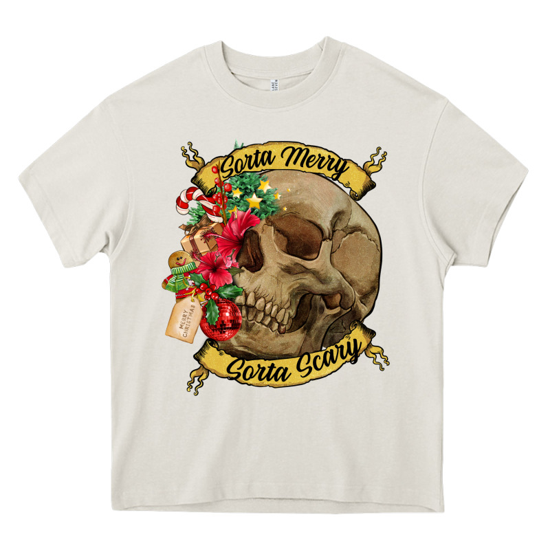 Sorta Merry Sorta Scary Skull Heavy Core Tee by NancyCooperArtShop | Teevron