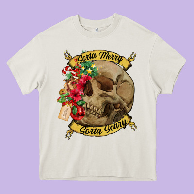 Sorta Merry Sorta Scary Skull Heavy Core Tee Designed By Nancycooperartshop