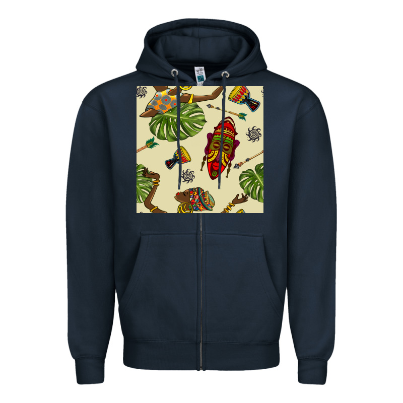 African Woman And Mask Seamless Pattern Zipper Hoodie by BundleAndBundleShop | Teevron