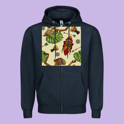 African Woman And Mask Seamless Pattern Zipper Hoodie Designed By Bundleandbundleshop