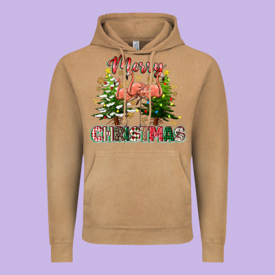 Merry Christmas Flamingo Vintage Hoodie Designed By Texasbilliewilder