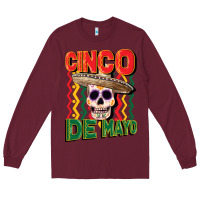 Burgundy cinco de mayo with skull Long Sleeve Tee - CowGirlArtShop
