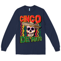 Navy cinco de mayo with skull Long Sleeve Tee - CowGirlArtShop