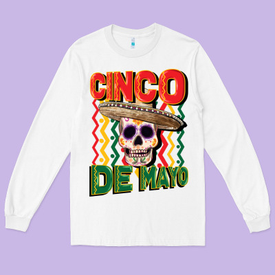 Cinco De Mayo With Skull Long Sleeve Tee Designed By Cowgirlartshop