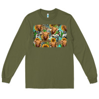 Army Green highland cow western background Long Sleeve Tee - Jasminsmagicworld