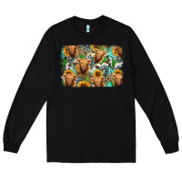 Black highland cow western background Long Sleeve Tee - Jasminsmagicworld
