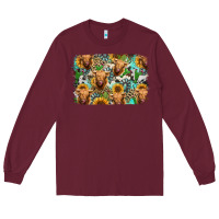 Burgundy highland cow western background Long Sleeve Tee - Jasminsmagicworld