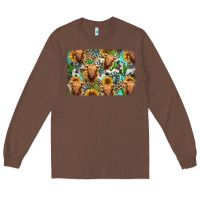 Chestnut highland cow western background Long Sleeve Tee - Jasminsmagicworld