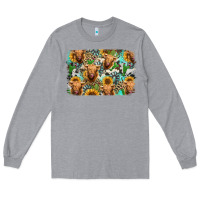 Heather Grey highland cow western background Long Sleeve Tee - Jasminsmagicworld
