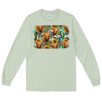 Matcha highland cow western background Long Sleeve Tee - Jasminsmagicworld