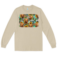 Mushroom highland cow western background Long Sleeve Tee - Jasminsmagicworld