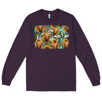 Plum highland cow western background Long Sleeve Tee - Jasminsmagicworld