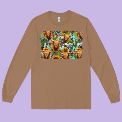 Highland Cow Western Background Long Sleeve Tee Designed By Jasminsmagicworld