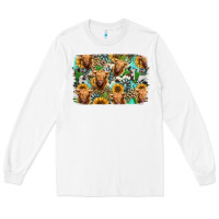 White highland cow western background Long Sleeve Tee - Jasminsmagicworld