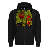 Black african masks and monstera leaf seamless pattern Zipper Hoodie - BundleAndBundleShop