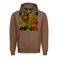 Chestnut african masks and monstera leaf seamless pattern Zipper Hoodie - BundleAndBundleShop