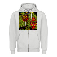 Dove Grey african masks and monstera leaf seamless pattern Zipper Hoodie - BundleAndBundleShop