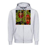 Heather Grey african masks and monstera leaf seamless pattern Zipper Hoodie - BundleAndBundleShop